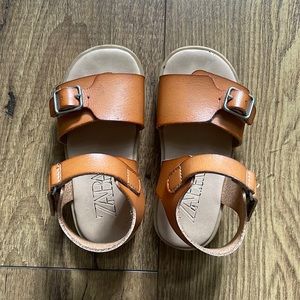 Zara Toddlers Leather Sandals Brown Size 23